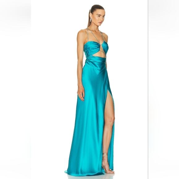 The Sei for FWRD Asymmetric Strappy Gown in Aqua Blue Size 8 Silk Sleeveless - Picture 2 of 16